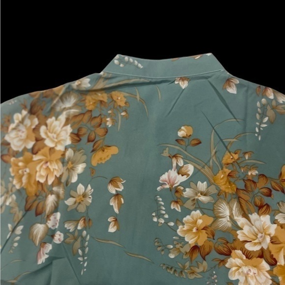 Shein Floral Printed Notched Neck Blouse Cadet Blue Medium - Picture 6 of 10